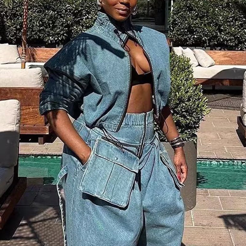Unique Designer Workwear-Style Denim Jacket For Women, High-Waisted, Loose-Fitting, Slimming, Short Jacket, Versatile And Casual - Image 1
