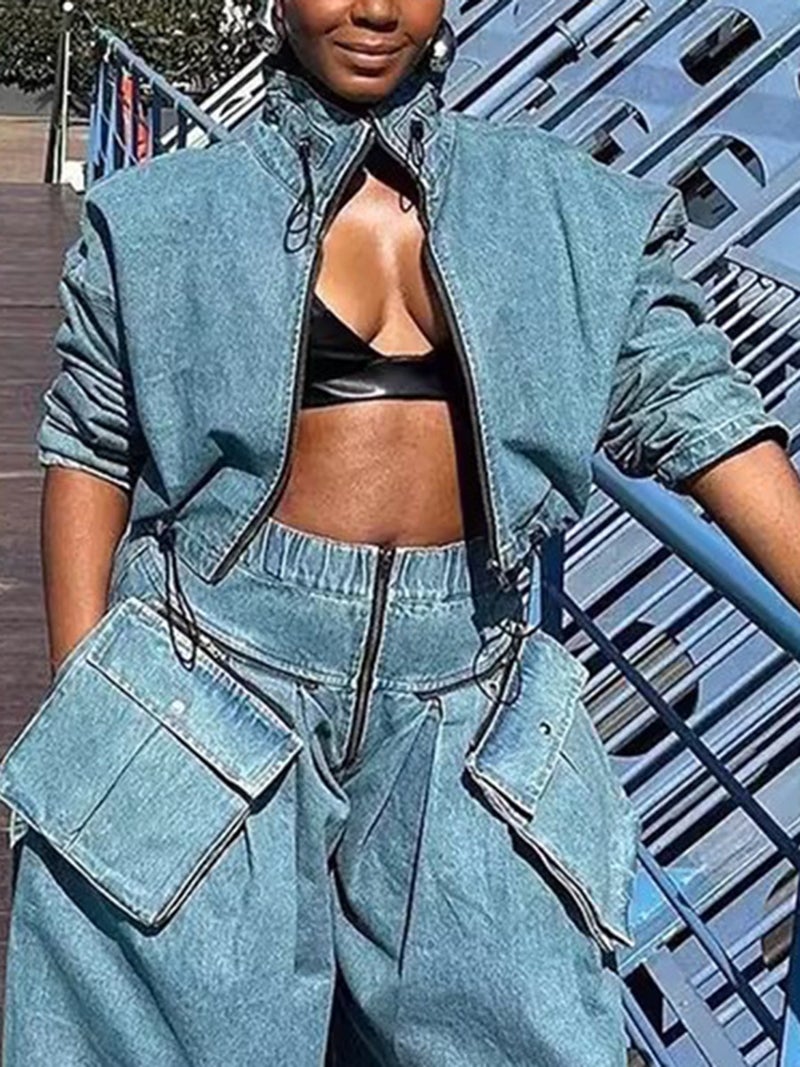 Unique Designer Workwear-Style Denim Jacket For Women, High-Waisted, Loose-Fitting, Slimming, Short Jacket, Versatile And Casual - Image 2