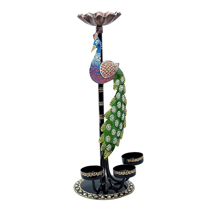 Lustre Metal Peacock T Light Candle Holder for Home Decor, Table Decor, Decoration Item for Diwali Pooja, Home Inauguration, Office Decor, Diwali Fancy Diya for Pooja Room (15X13X30 CM) - Image 2