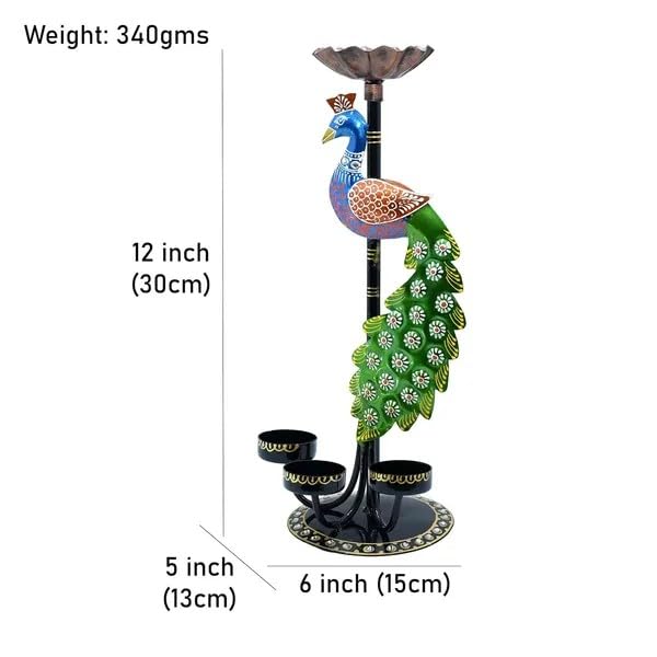 Lustre Metal Peacock T Light Candle Holder for Home Decor, Table Decor, Decoration Item for Diwali Pooja, Home Inauguration, Office Decor, Diwali Fancy Diya for Pooja Room (15X13X30 CM) - Image 3