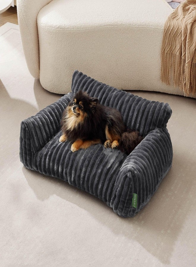 FWERDG Cute Couch Bed for Pets, Supportive Cat Sofa for Indoor Cats, Medium Dog Sofa Bed for Medium Dogs, Grey, 30 inches - Image 2