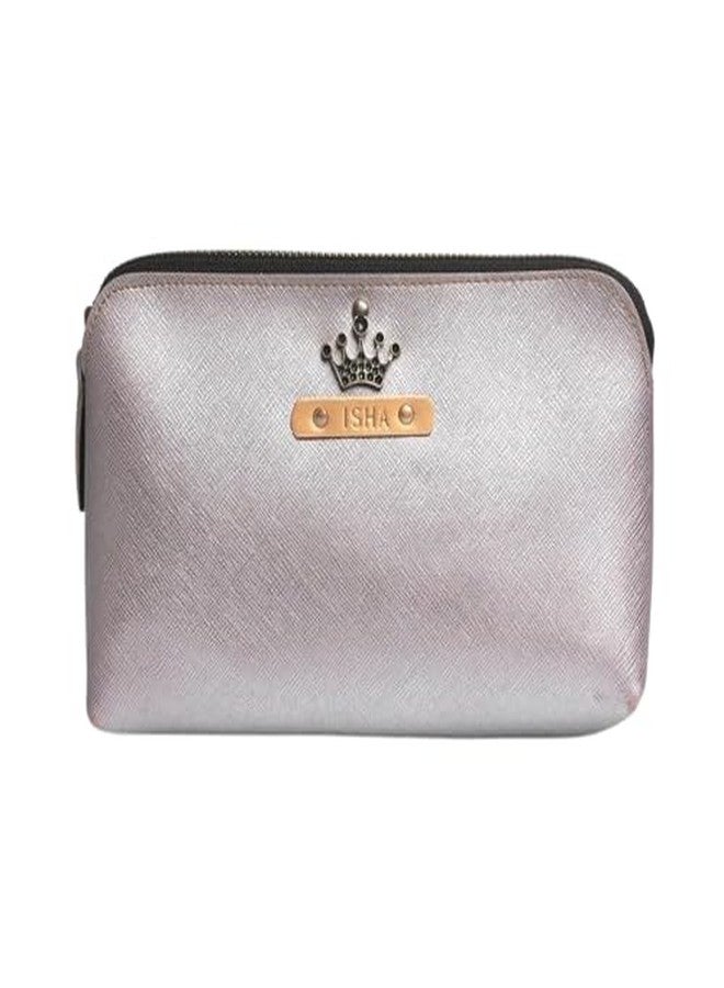 The Messy Corner Personalized Zipper Pouch for Women | Customized Travel Vanity, Toiletry Bag & Makeup Pouch | PU Leather with Name Tag & Charm | Travel Pouch (Rose Gold) - Image 1
