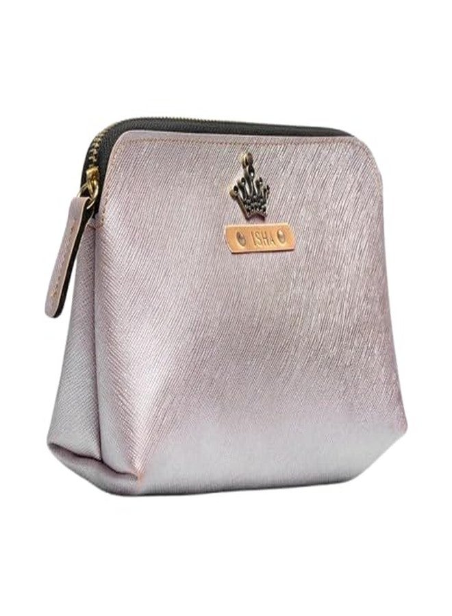 The Messy Corner Personalized Zipper Pouch for Women | Customized Travel Vanity, Toiletry Bag & Makeup Pouch | PU Leather with Name Tag & Charm | Travel Pouch (Rose Gold) - Image 3