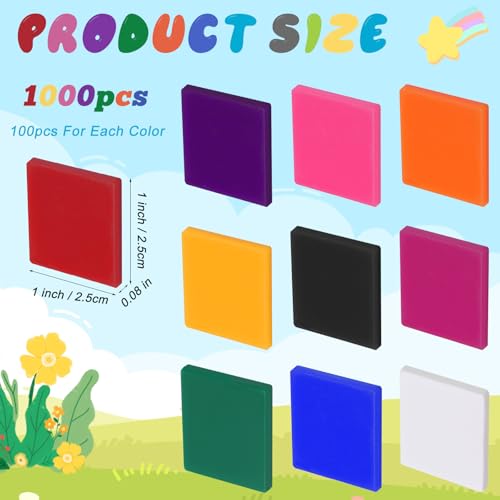 Coopay 1000 Pcs Plastic Square Color Tiles Bingo Chips Poker Chips Color Sorting Math Counters Game Tokens Counting Manipulatives for Kids Elementary School Classroom Learning Development Toys - Image 5