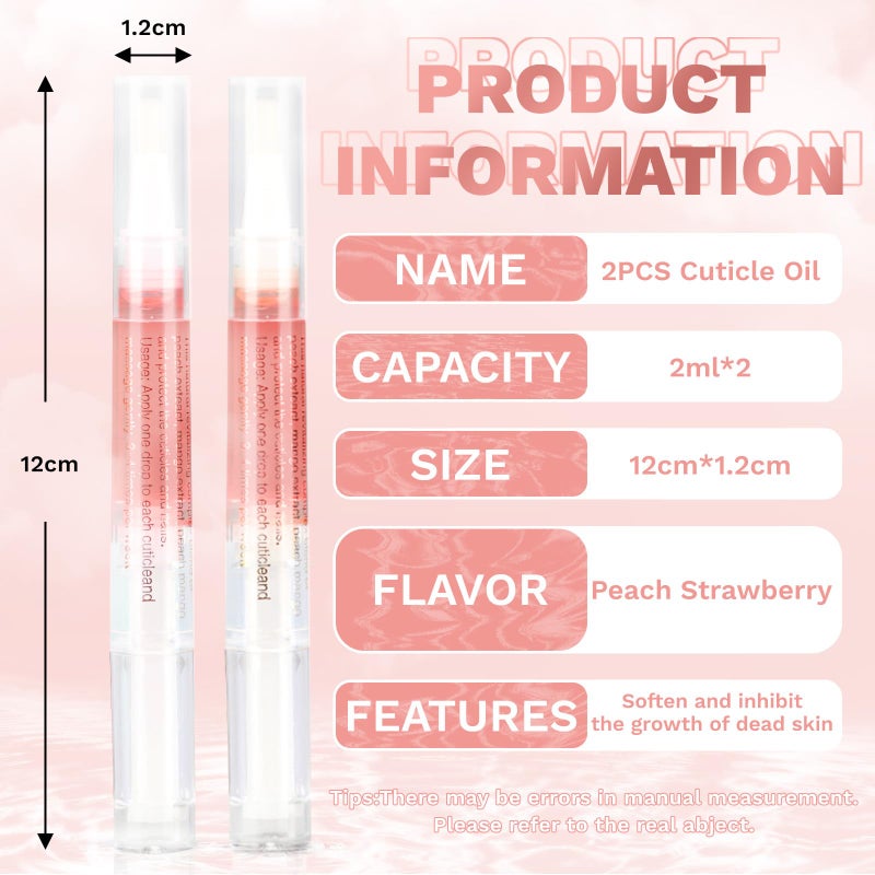 Meschett 2PCS Cuticle Oil Pens for Nail Care,Cuticle Revitalizer Oil Pen with Soft Brush,Cuticle Oil to Prevent Nail Cracking and Dry (Peach & Strawberry Flavor) - Image 2