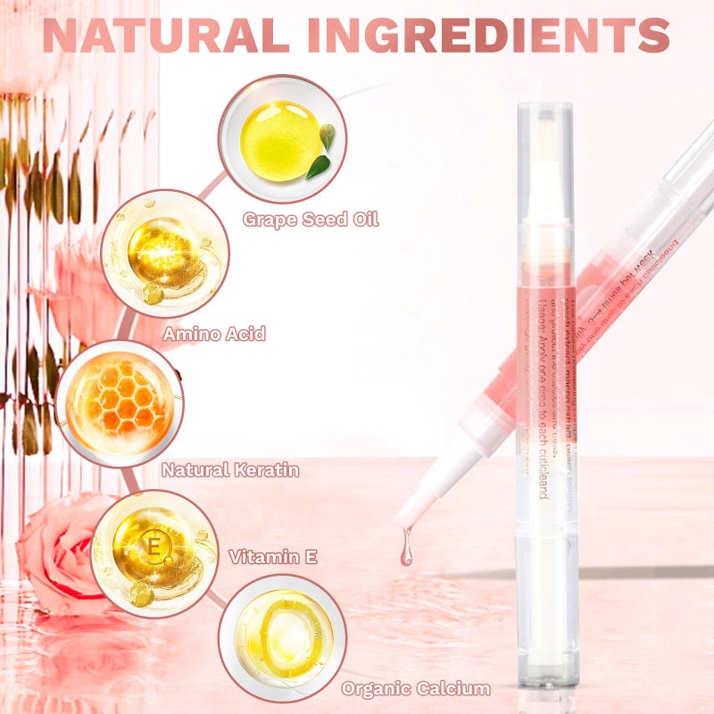 Meschett 2PCS Cuticle Oil Pens for Nail Care,Cuticle Revitalizer Oil Pen with Soft Brush,Cuticle Oil to Prevent Nail Cracking and Dry (Peach & Strawberry Flavor) - Image 3