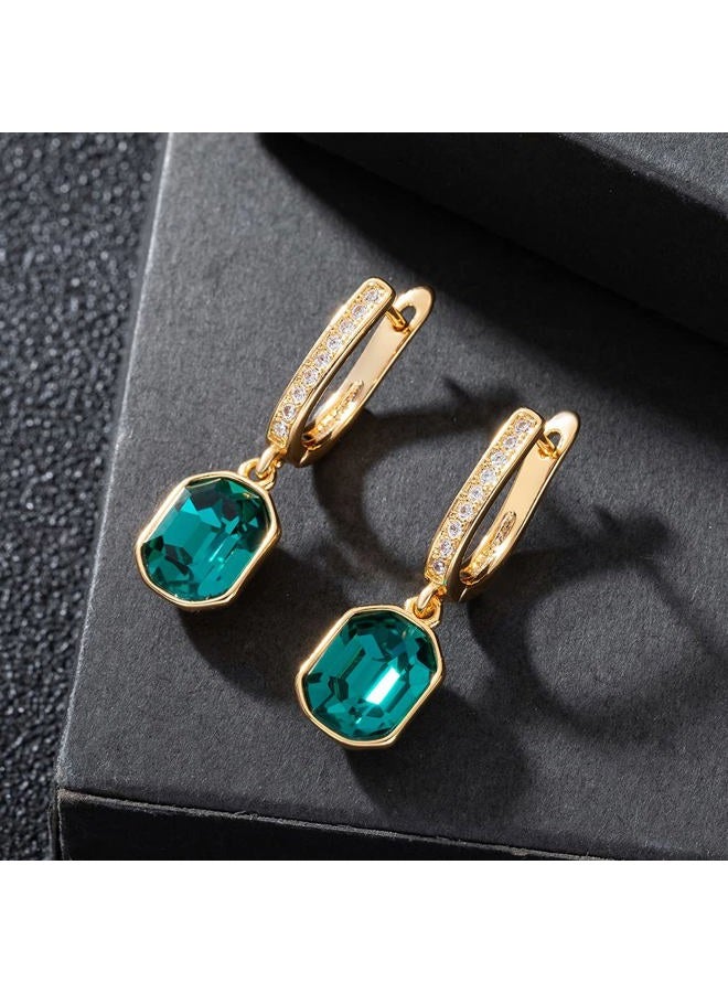 EVEVIC Swarovski Crystal Octagon Leverback Drop Earrings for Women 14K Gold Plated Hypoallergenic Jewelry - Image 5