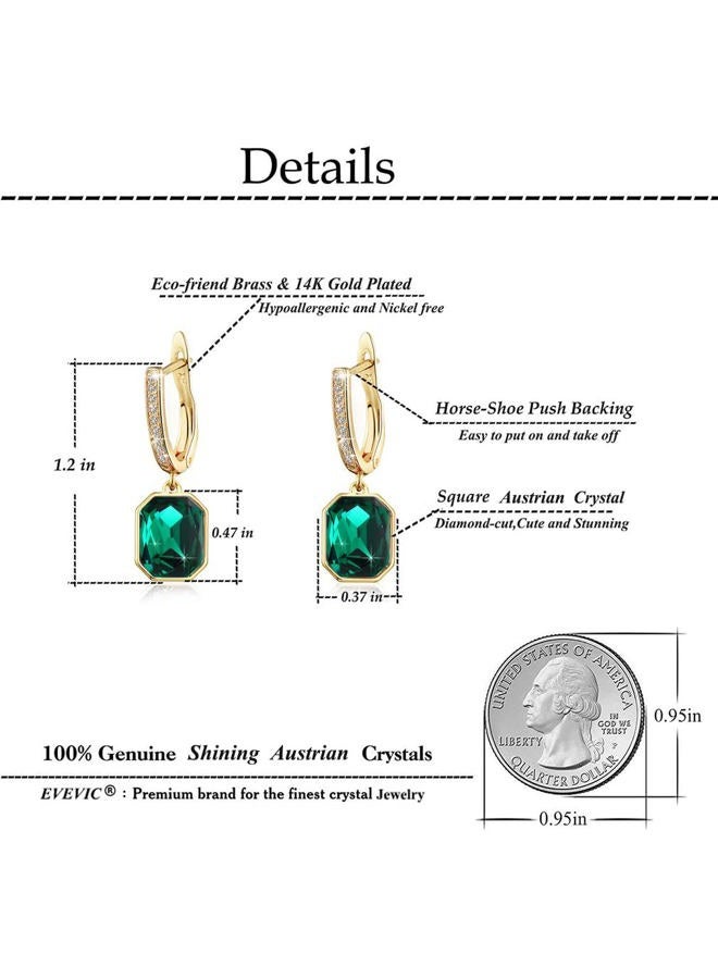 EVEVIC Swarovski Crystal Octagon Leverback Drop Earrings for Women 14K Gold Plated Hypoallergenic Jewelry - Image 4