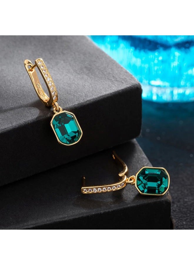 EVEVIC Swarovski Crystal Octagon Leverback Drop Earrings for Women 14K Gold Plated Hypoallergenic Jewelry - Image 3