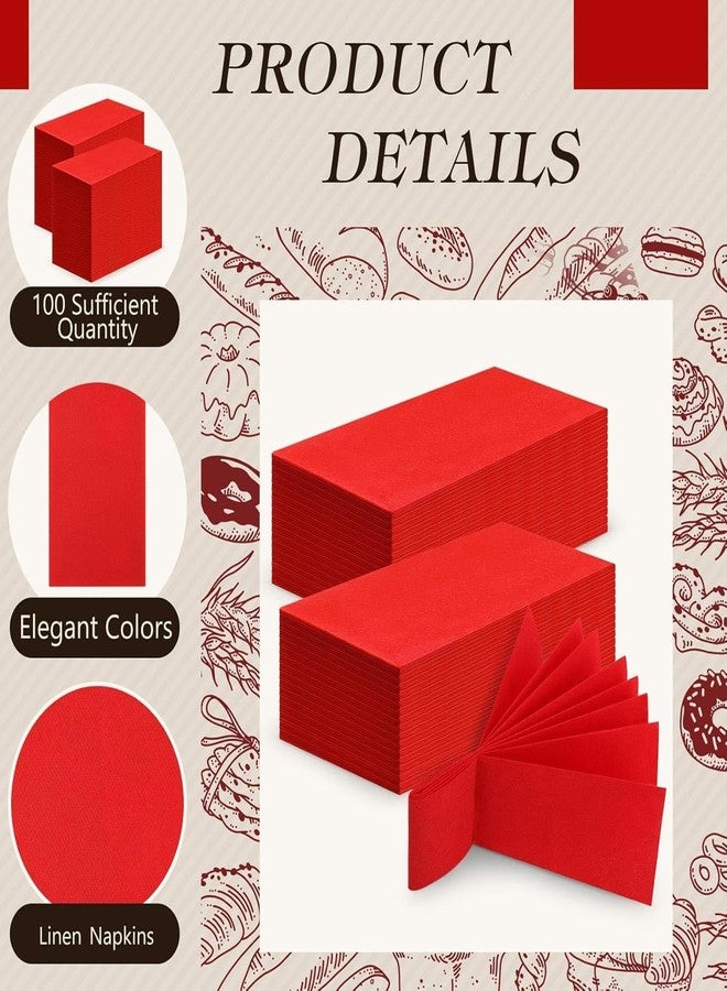 Qilery 100 Pcs Linen Feel Disposable Dinner Napkins Decorative Paper Napkin 17"x12" Paper Soft Hand Towel Absorbent Disposable Guest Towel for Kitchen Wedding Party(Red) - Image 3