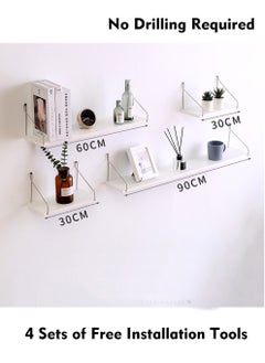 Old_Feller 4-Piece Home Book Shelves Set Floating Shelves for Wall Hanging Wood Shelf Wooden Shelves with Metal Brackets Hanging Shelf Wall Organizers for Home White Color With Installation Tool  - Image 1