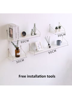 Old_Feller 4-Piece Home Book Shelves Set Floating Shelves for Wall Hanging Wood Shelf Wooden Shelves with Metal Brackets Hanging Shelf Wall Organizers for Home White Color With Installation Tool  - Image 2
