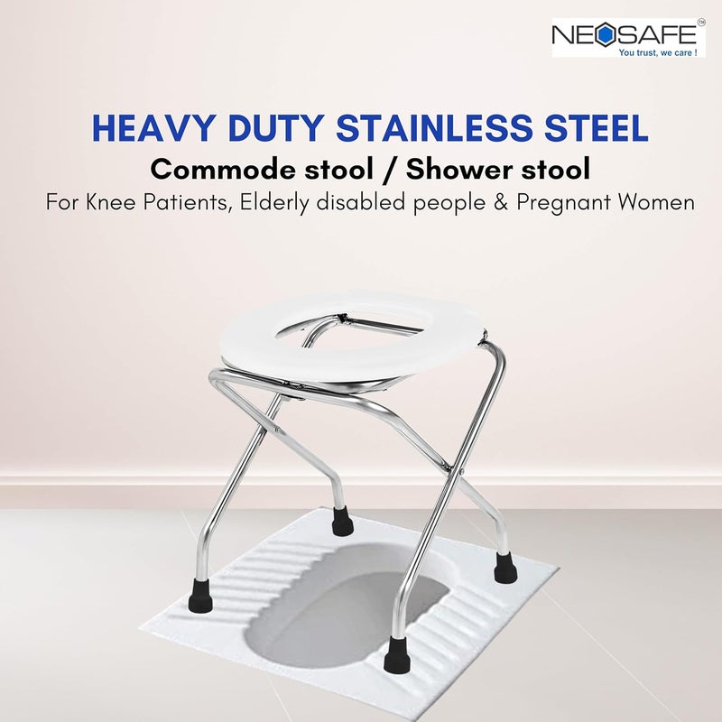 NEOSAFE Stainless Steel Round Commode Chair Shower Chair Commode Chair for Bathroom (White) - Image 2
