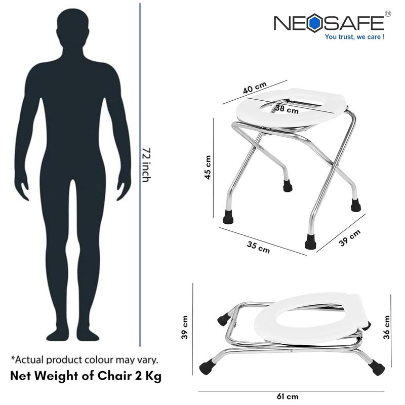 NEOSAFE Stainless Steel Round Commode Chair Shower Chair Commode Chair for Bathroom (White) - Image 5