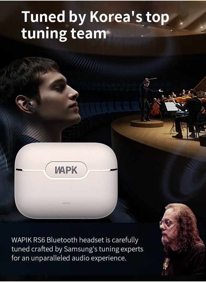 Korean Brand RS6 True Wireless Earpods, 6 Mics Hybrid ANC with AI Wind Noise Reduction, -42dB Noise Cancelling, Transparency Mode, Normal Mode, ANC Mode, 30-Hour Battery Life, Bluetooth 5.4, IPX5 Waterproof, Powerful Bass, Beige. - pzsku/Z0A3673A7771DBAA34B02Z/45/_/1737530156/d40e6d66-e399-4534-8014-89569ff27028