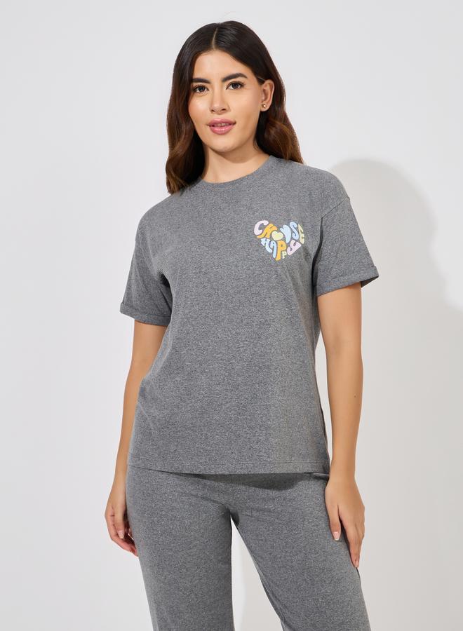 Styli Heart Graphic Drop Shoulder T-Shirt and Cuffed Pyjama Set - Image 3