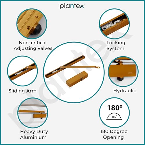 Plantex Premium Automatic Door Closer for Wooden Door Adjustable Size 3 Spring Hydraulic Auto Door Closer for Home Office Hotel for Wide 180 Degree Opening (Capacity-120 kg,Golden) - Image 2