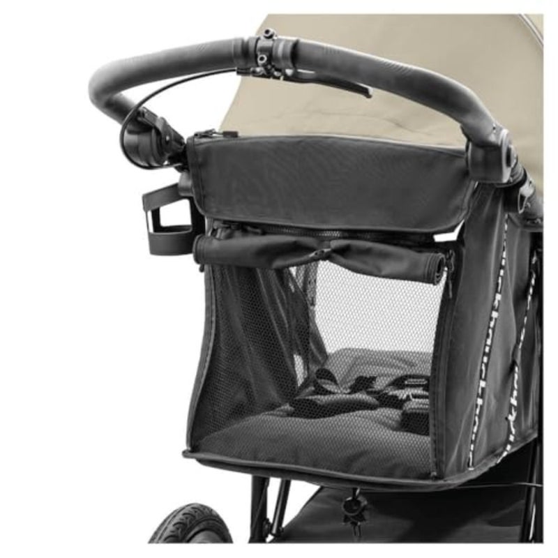 Runner 3 Olive tricycle pram buggy for urban and off-road use, aluminum frame, olive green, XL pneumatic wheels with suspension and handbrake for safety and comfort - Image 2