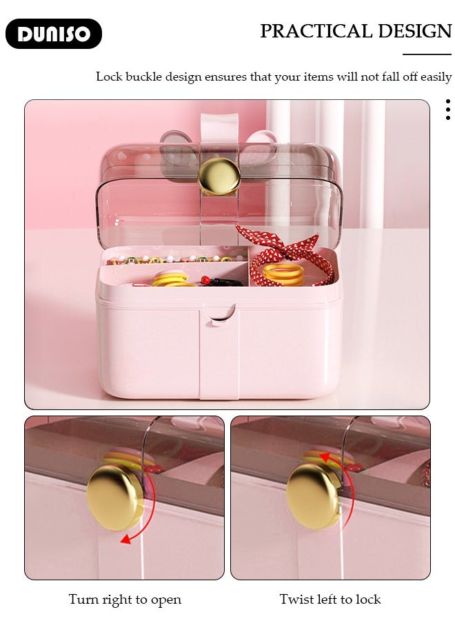DUNISO 2 Layers Hair Accessories Storage Box with Lid, Hairband Hair Clip Jewelry Organizer, Lockable Desktop Storage Box, Portable Medicine Storage Box, Multipurpose Organizer Case for Hair Clips, Makeup, Sewing Art  - Image 2