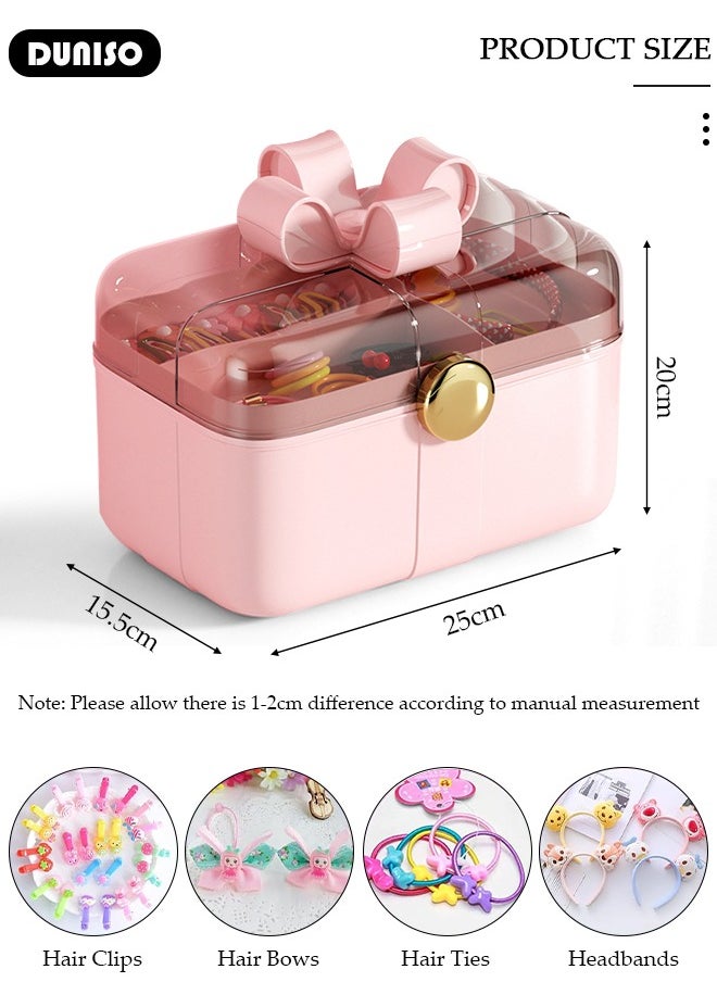 DUNISO 2 Layers Hair Accessories Storage Box with Lid, Hairband Hair Clip Jewelry Organizer, Lockable Desktop Storage Box, Portable Medicine Storage Box, Multipurpose Organizer Case for Hair Clips, Makeup, Sewing Art  - Image 4