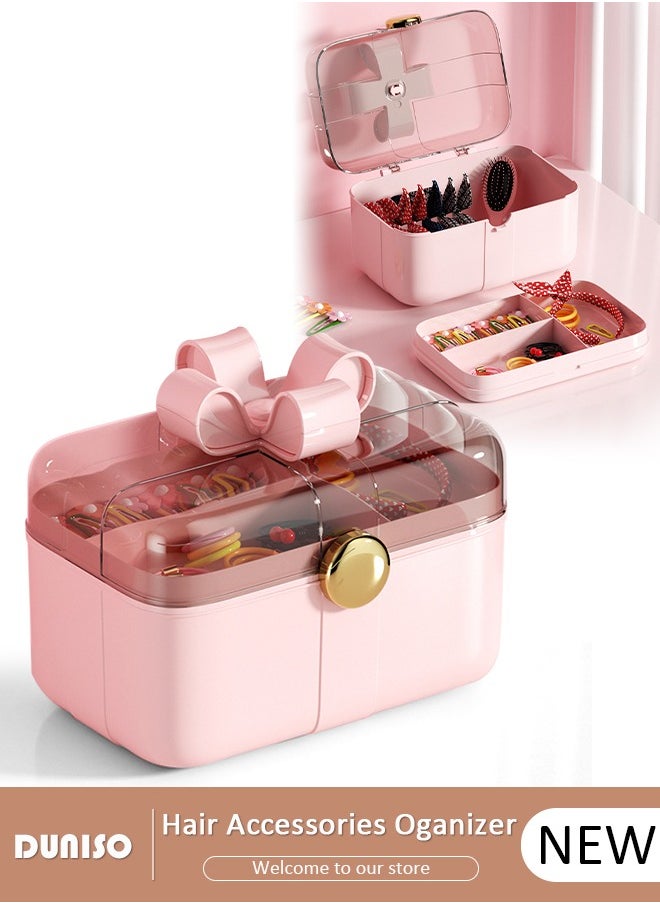 DUNISO 2 Layers Hair Accessories Storage Box with Lid, Hairband Hair Clip Jewelry Organizer, Lockable Desktop Storage Box, Portable Medicine Storage Box, Multipurpose Organizer Case for Hair Clips, Makeup, Sewing Art  - Image 1