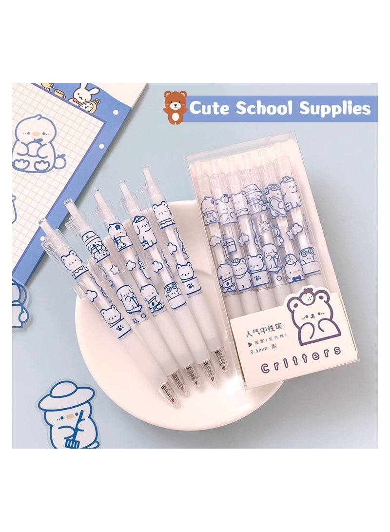 SYOSI أقلام جل، 6 قطع أقلام لطيفة حبر أسود قابلة للسحب 0.5 مم، أقلام جل كرتونية لطيفة للغاية هدايا للمدرسة والمكتب للأطفال والبنات والأولاد والنساء أقلام ممتعة للتدوين - Image 4