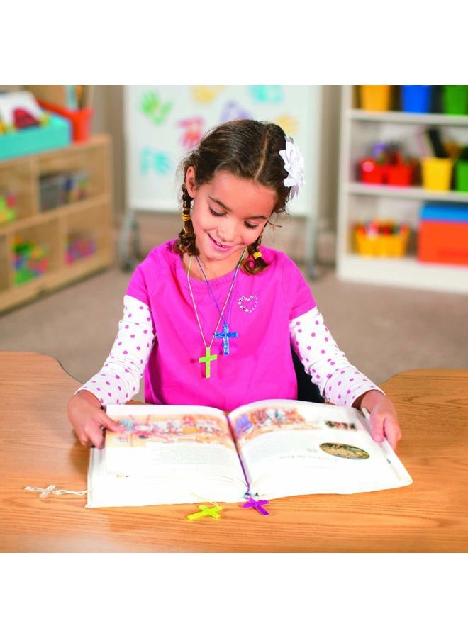 Fun Express Lot of 48 Plastic Bright Color Crystal Cross Necklaces Religious Party Favors - Image 2