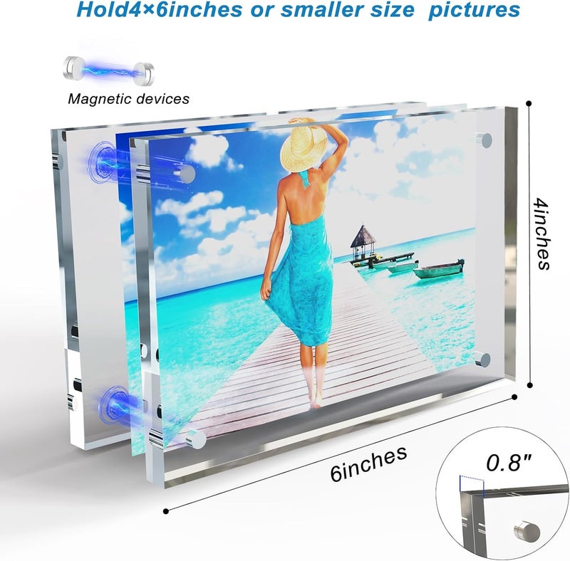 laapee 4x6 Inches Acrylic Picture Frames 1 Pack, Double Sided Magnetic Photo Frames,Free Standing on Desk or Table Clear Picture Frames - Image 4