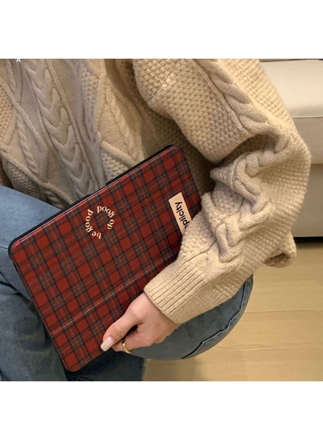 حافظة حماية Ins Retro Red Plaid لجهاز Ipad حافظة واقية Pro مزودة بفتحة قلم مضادة للانحناء ودعامة ثلاثية الطي Air4/5-اللون: منقوشة Love-3 طيات قابلة للتطبيق: iPad Air2024(13 بوصة) - Image 3