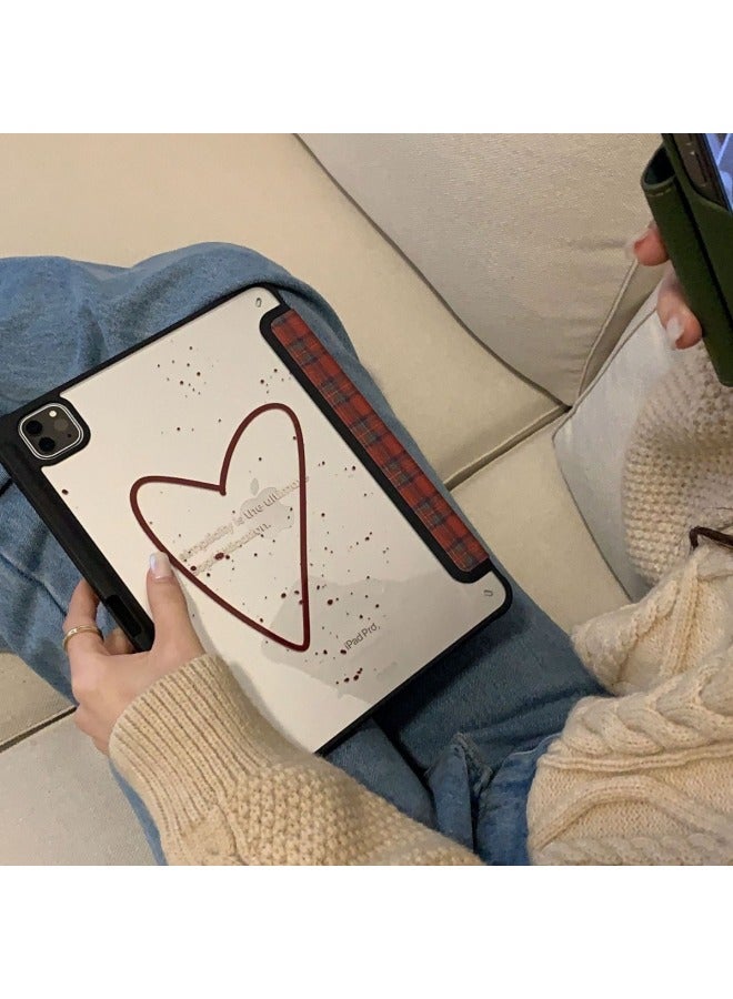 حافظة حماية Ins Retro Red Plaid لجهاز Ipad حافظة واقية Pro مزودة بفتحة قلم مضادة للانحناء ودعامة ثلاثية الطي Air4/5-اللون: منقوشة Love-3 طيات قابلة للتطبيق: iPad Air2024(13 بوصة) - Image 5