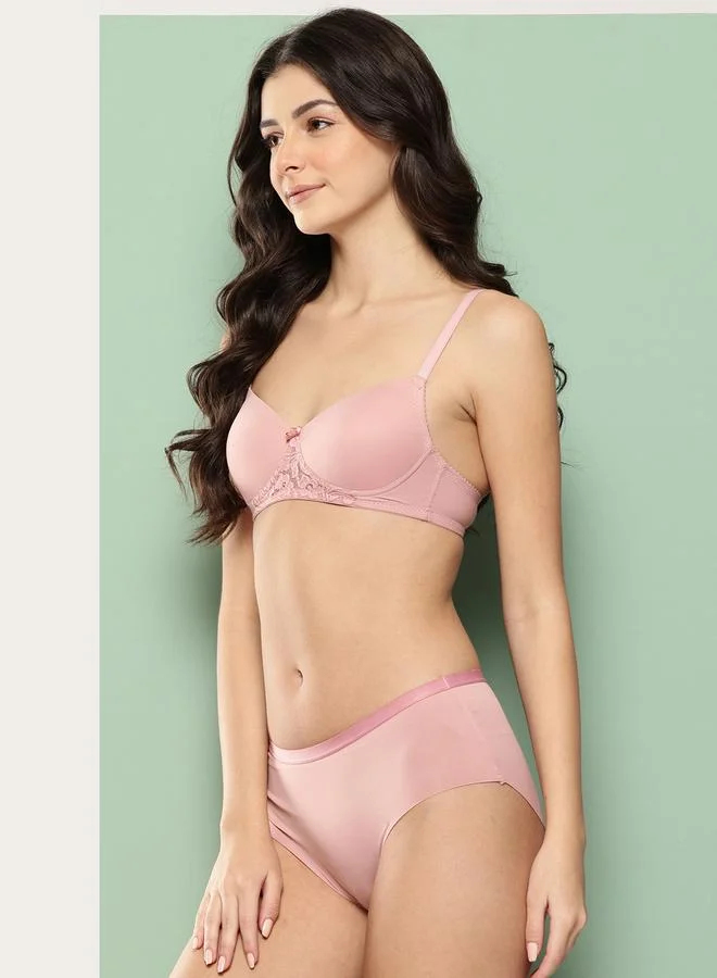 Leading Lady Pink Lace Detail Lightly Padded Non Wired Bra and Brief Set