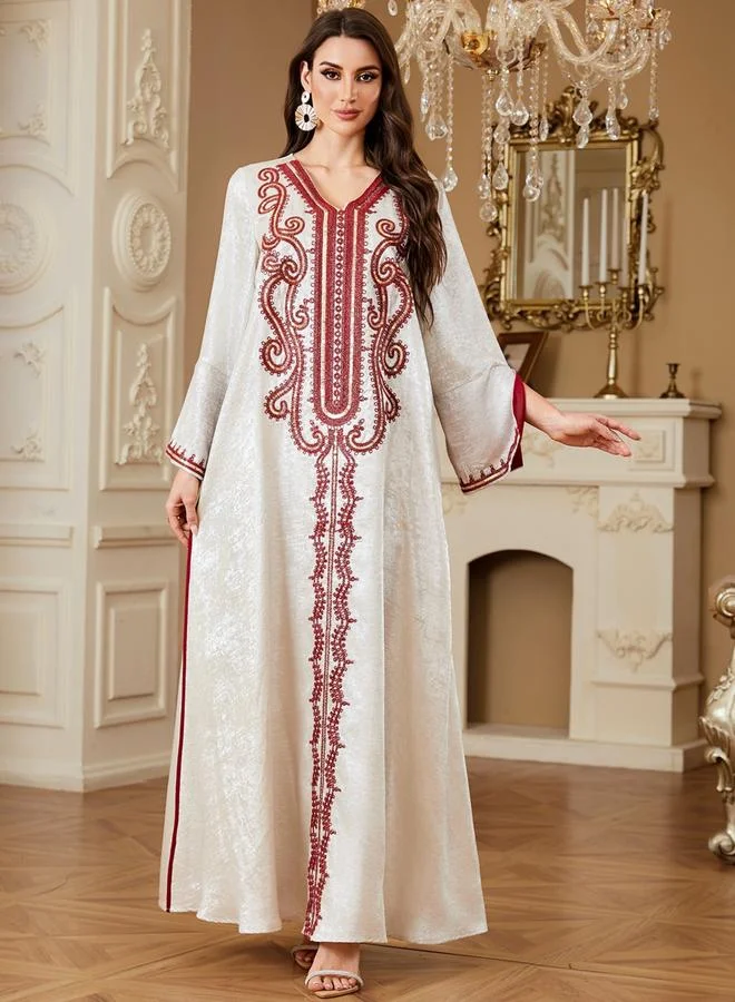 Take Two Women Embroidered V Neck Jalabiya with Hijab