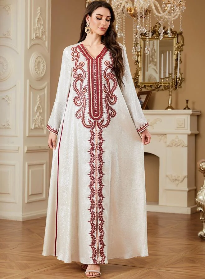 Take Two Women Embroidered V Neck Jalabiya with Hijab