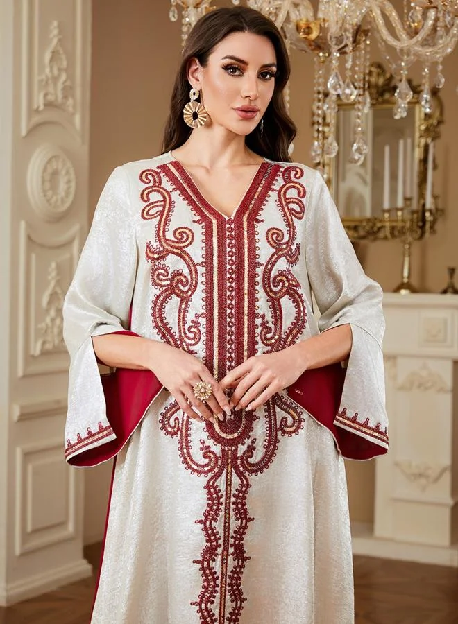Take Two Women Embroidered V Neck Jalabiya with Hijab