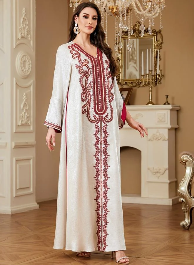 Take Two Women Embroidered V Neck Jalabiya with Hijab