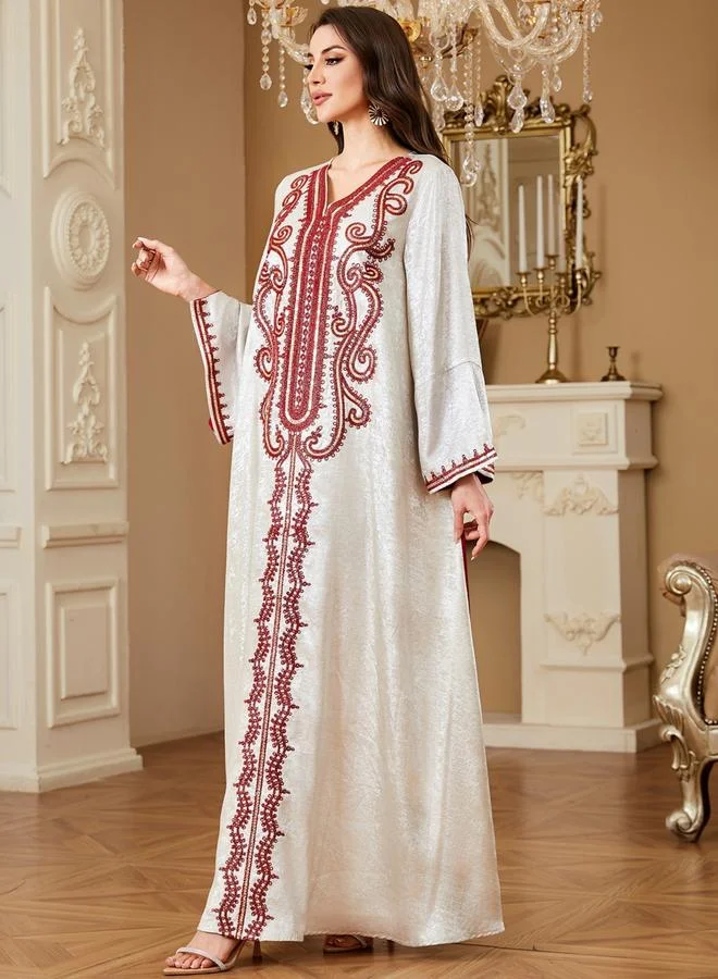 Take Two Women Embroidered V Neck Jalabiya with Hijab