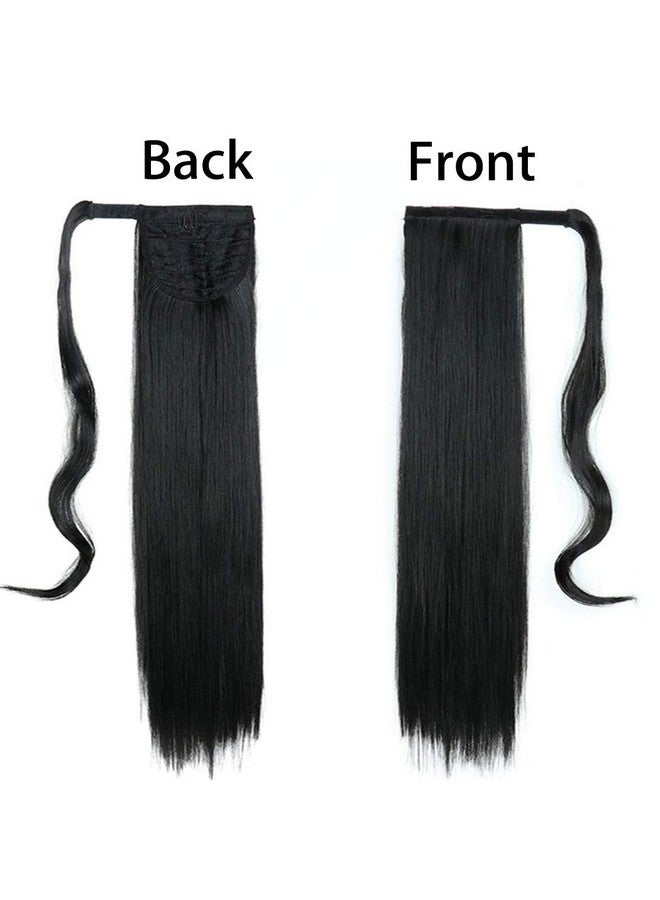 Gangel Ponytail Hair Extension Straight Pony Tails Wrap Around Hairpiece Claw Synbthetic Clip in Long Hair Extensions Magic Drawstring Pony Tail Hair Wraps(1 pc) (Black（1B）) - Image 2