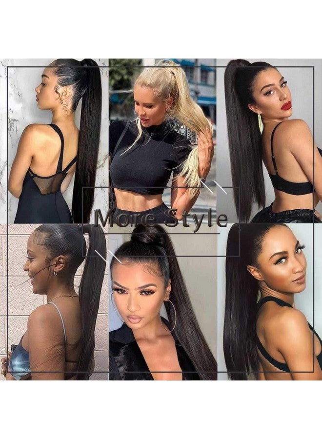 Gangel Ponytail Hair Extension Straight Pony Tails Wrap Around Hairpiece Claw Synbthetic Clip in Long Hair Extensions Magic Drawstring Pony Tail Hair Wraps(1 pc) (Black（1B）) - Image 5