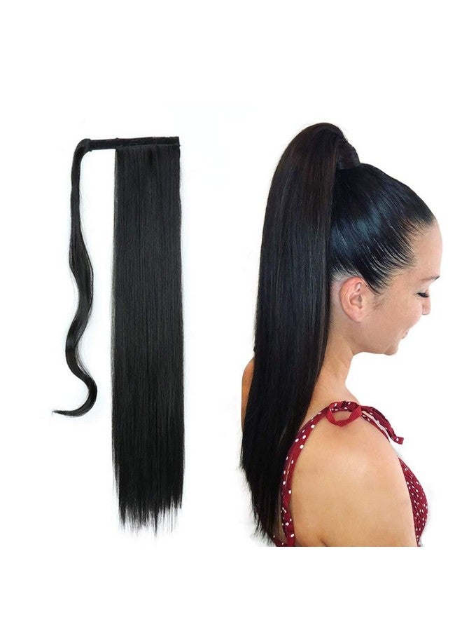Gangel Ponytail Hair Extension Straight Pony Tails Wrap Around Hairpiece Claw Synbthetic Clip in Long Hair Extensions Magic Drawstring Pony Tail Hair Wraps(1 pc) (Black（1B）) - Image 1