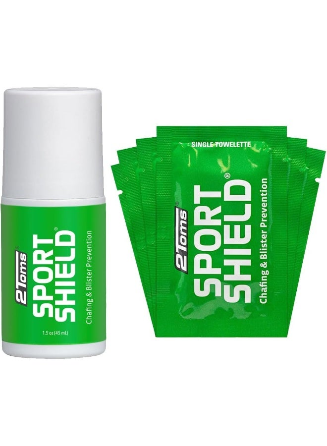 2Toms SportShield, Original Formula, All-Day Anti Chafe and Blister Prevention, Waterproof Protection from Chafing and Skin Irritation, Combo Pack, 1.5 Ounce Bottle & 6 Single Use Towelettes - Image 1