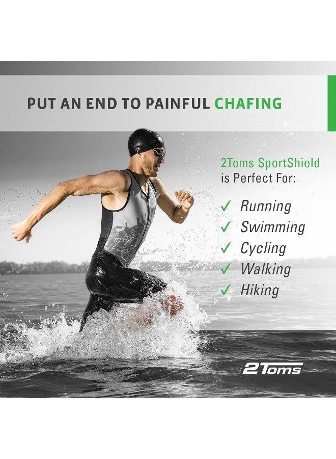 2Toms SportShield, Original Formula, All-Day Anti Chafe and Blister Prevention, Waterproof Protection from Chafing and Skin Irritation, Combo Pack, 1.5 Ounce Bottle & 6 Single Use Towelettes - Image 5
