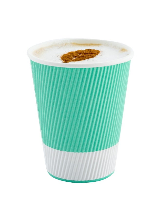 Restaurantware Restaurantware 12 Ounce Ripple Wall Disposable Coffee Cups, 500 Insulated Midnight Light Green Paper Tumblers with Rolled Rim Design, Lids Sold Separately for Hot Drinks like Tea, Hot Chocolate and More  - Image 2