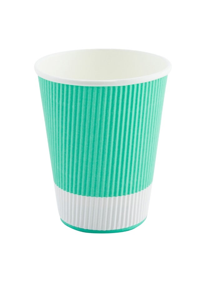 Restaurantware Restaurantware 12 Ounce Ripple Wall Disposable Coffee Cups, 500 Insulated Midnight Light Green Paper Tumblers with Rolled Rim Design, Lids Sold Separately for Hot Drinks like Tea, Hot Chocolate and More  - Image 1