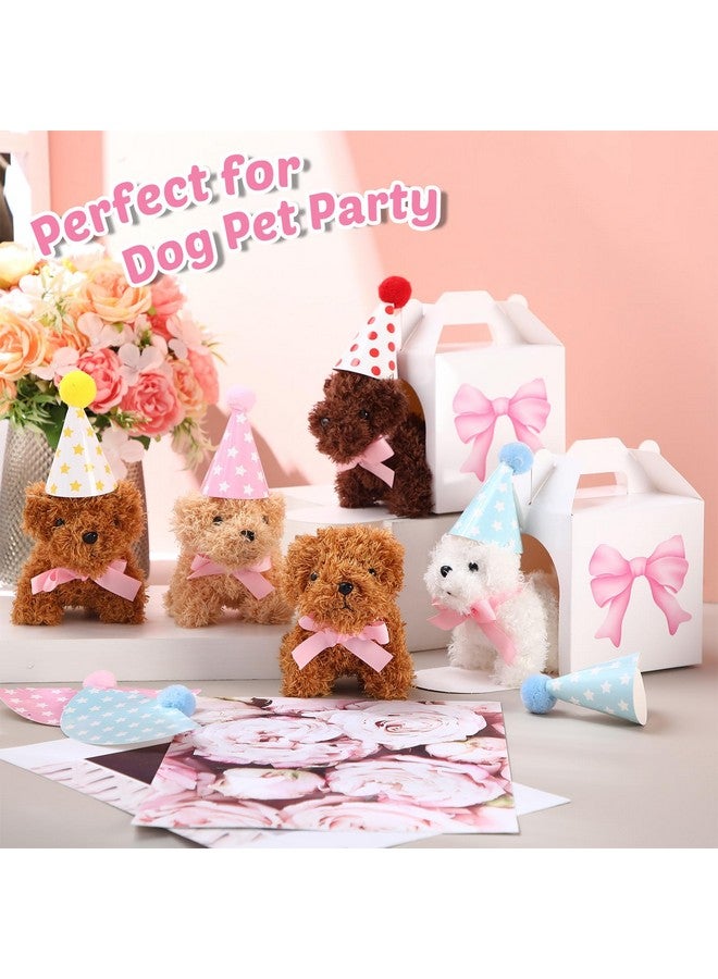 Vinsot 16 Set Mini Plush Dog Favors Gifts Adopt a Dog Set Include 16 Mini Stuffed Puppy with Bow 16 Cute Cone Hats 16 Kraft Paper Boxes for Puppy Animal Themed Birthday Party Supplies - Image 3