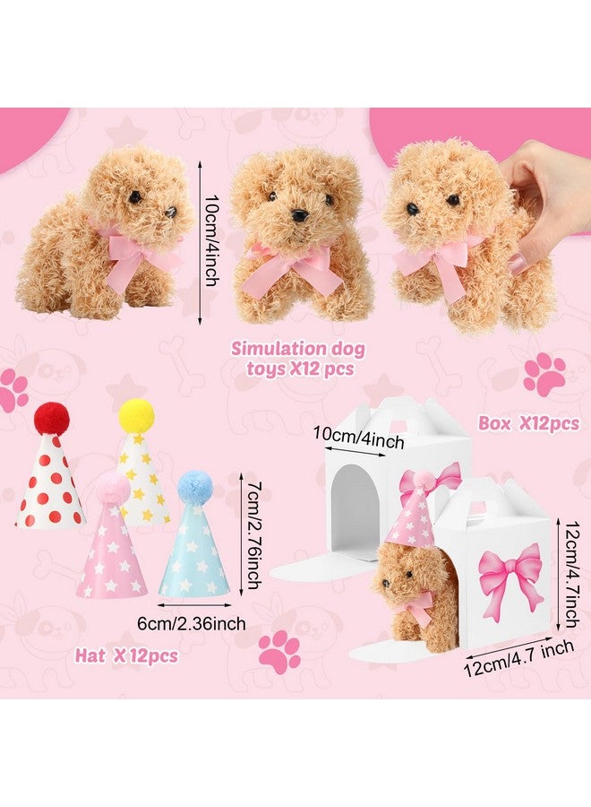 Vinsot 16 Set Mini Plush Dog Favors Gifts Adopt a Dog Set Include 16 Mini Stuffed Puppy with Bow 16 Cute Cone Hats 16 Kraft Paper Boxes for Puppy Animal Themed Birthday Party Supplies - Image 2