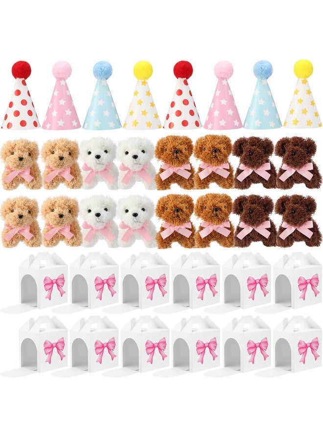 Vinsot 16 Set Mini Plush Dog Favors Gifts Adopt a Dog Set Include 16 Mini Stuffed Puppy with Bow 16 Cute Cone Hats 16 Kraft Paper Boxes for Puppy Animal Themed Birthday Party Supplies - Image 1