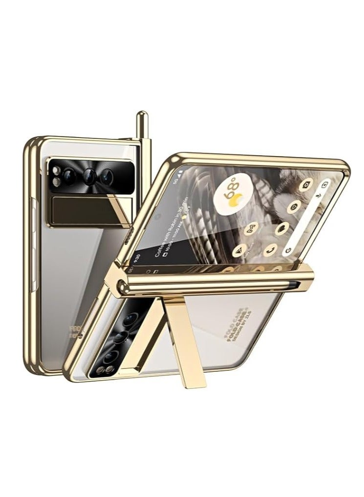 general Foldable case for Google Pixel with stylus, plated clear back, built-in screen protector, stand, hinge protection, full body case cover for Google Pixel Fold
