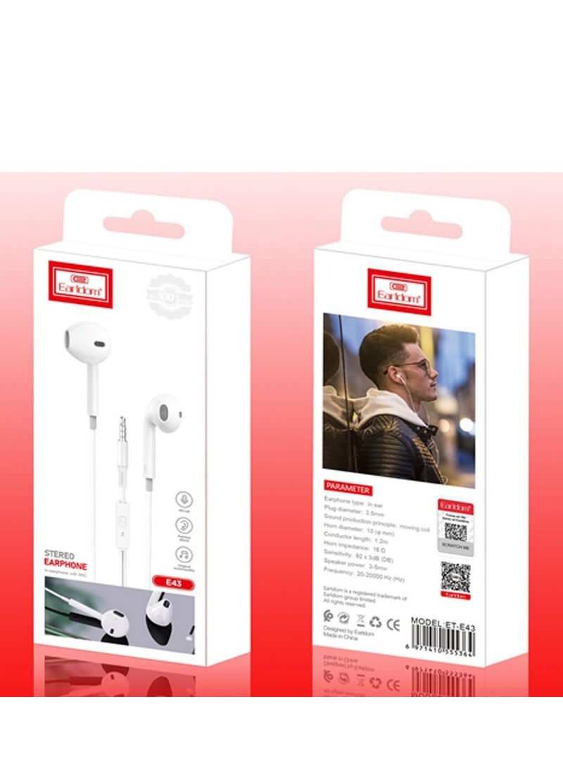 ELTRAZONE ET-E43 Wired Stereo Earphones with Mic – Premium Sound and Comfortable Fit for All-Day Wear (White) - Image 4