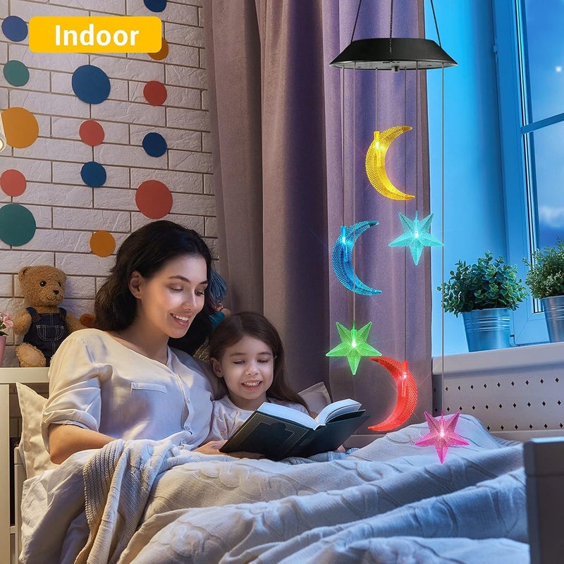 أجراس الرياح الشمسية من Toodour، أجراس الرياح المتغيرة الألوان على شكل قمر ونجم، زينة متحركة LED، هدية للأم والجدة، ضوء قمر ونجم خارجي مقاوم للماء للحديقة، الفناء، الحديقة، النافذة، ديكور خارجي - Image 2