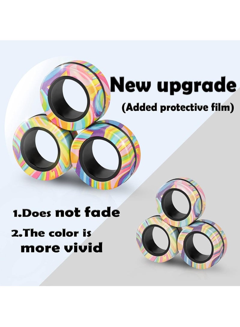 Magnetic Ring Stress Relieving Toy Set, Creative ADHD Stress Relieving Toy, Adult Stress Relieving Magnet Rotating Ring for Anxiety Relief Treatment, Stress Relieving Magnetic Ring Very Suitable for Adults, Adolescents, and Children (Graffiti - Color Random) - Image 5
